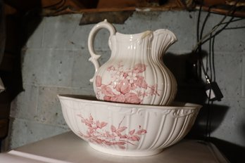 460 Red Decorated Ironstone Pitcher And Bowl