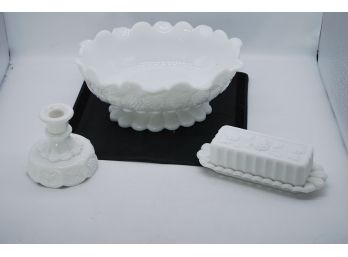 3 Piece Lot Of Westmoreland Milk Glass 217