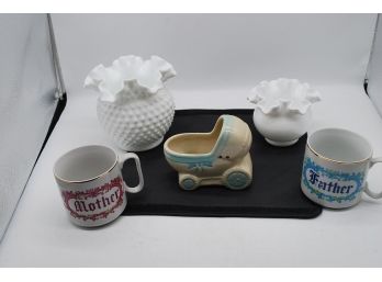 32 Milk Glass Father Mother Mug Lot