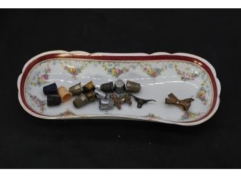 12 Thimbles In A Porcelain Tray