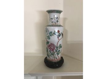 Tall Chinese Vase With Wooden Stand 7