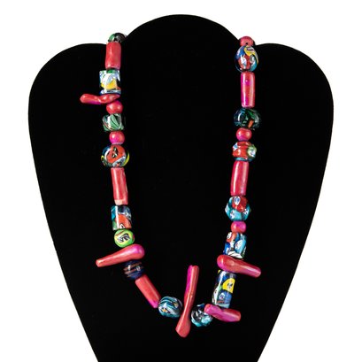 Vintage Millefiori Glass Face Beads & Clay Beads Necklace