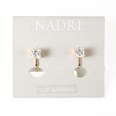 Nadri Gold Tone Clear Solitaire Stone Clip-On Earrings