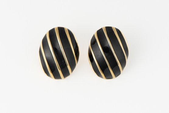 Black & Gold Tone Enamel Earrings