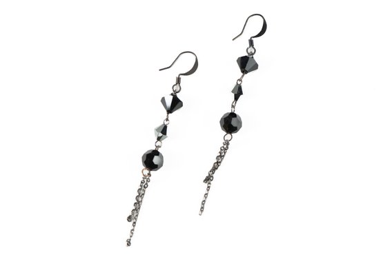 Black Glass Bead Dangle Earrings