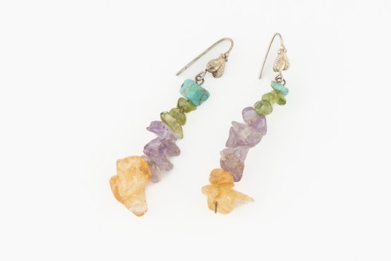Multi Color Beaded Gemstone Earrings
