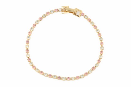 Pink & White Rhinestone Gold Tone Bracelet
