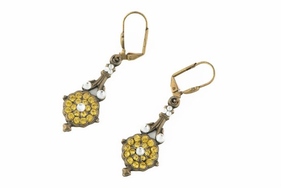 Yellow & White Rhinestone Earrings
