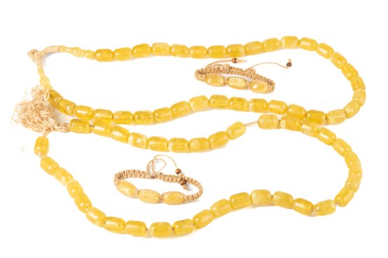 Hand Woven Yellow Bead Necklace & Bracelet Set Lot