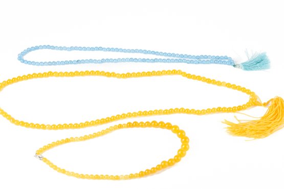 Blue & Yellow Gemstone Round Beaded Bead Necklace Lot