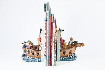 Whimsical Teddy Bear Pirates Bookends, Set Of Two Finely Detailed W/ Children's Books