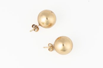 Vintage 14k Yellow Gold Ball / Sphere Stud Earrings - 13.8mm