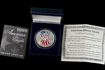 1999 American Eagle Silver Dollar In Full Color W/ COA & Original Box