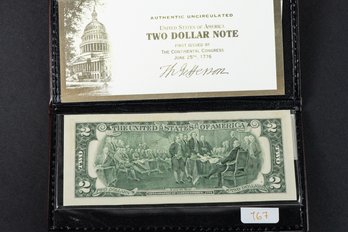 Uncirculated 2 Dollar Bill In Special Made Display Holder SKU 167