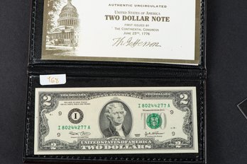 Uncirculated 2 Dollar Bill In Special Made Display Holder SKU 168