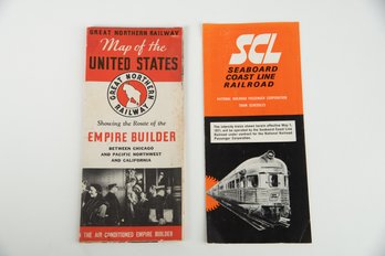 Vintage Railroad Brochures - Seaboard Coast Line & Great Northern Railway W/ Maps & Timetable Train Schedule
