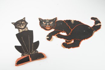 2 Vintage Beistle Halloween Decor Jointed Black Cats Die Cut