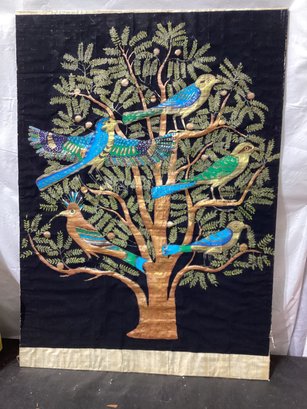 Egyptian Art Papyrus Painting Of The 'Tree Of Life' With Five Birds On Branches
