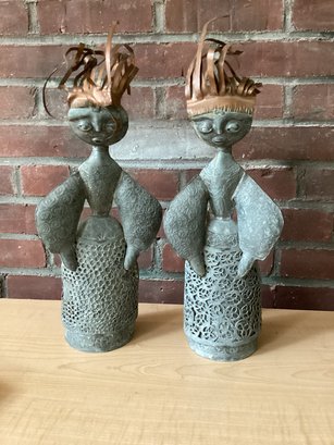 Pair MCM Adam Szbuski Poland RARE Metal Woman Lady Sculpture Artist Stamped/signed
