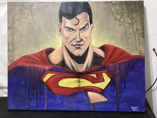Superman Painted On Canvas Signed Nemo Ink 2006
