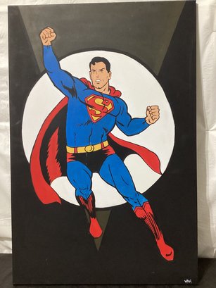 Superman Painted On Canvas Signed Mike Mendez  2006