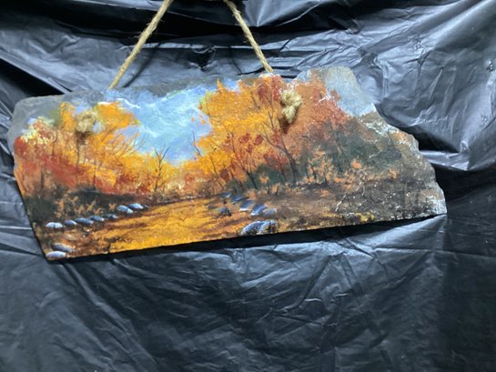 Landscape Slate Painting Signed Paul Craft