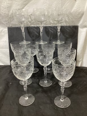 12 Crystal Water Glasses  8' Tall