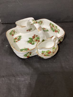 Hammersley & Co England Strawberry Ripe Basket Tray With Creamer And Sugar Bowl