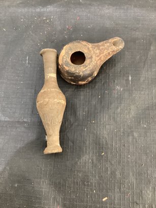 Hellenistic Oil Lamp And Tear Jar Both Terracotta