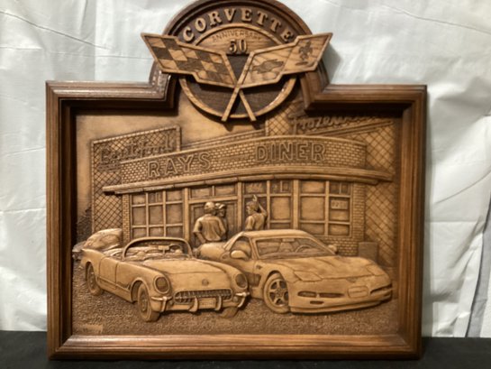 50th Anniversary Corvette Faux Wood Relief Wall Hanging