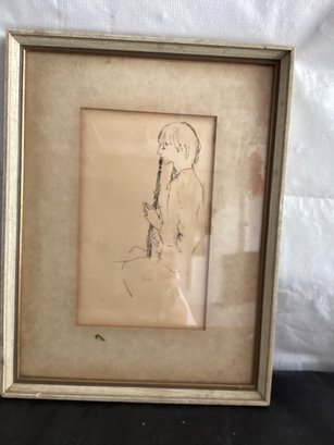 Boy Playing Clarinet Signed Sue Post Print