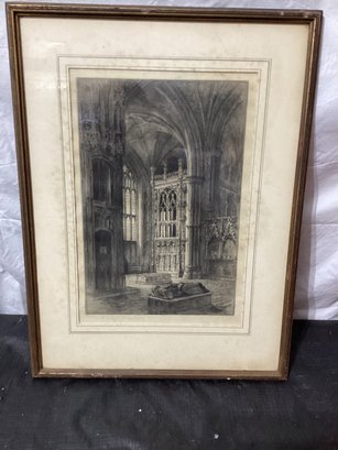 Manchester Cathedral  Etching Signed Charles Murray
