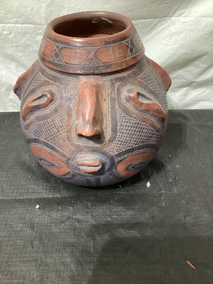 Marajoara Terra Cotta Amazon Brazil Red Clay Face Pottery Pot Vase