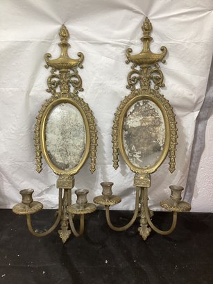 PAIR Mirror & Brass Candle Sconces