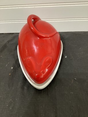 Vintage Italian Bellini Red Mouse Ceramic Cheese Dish