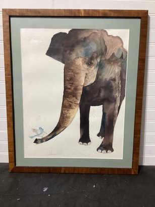 Elephant Watercolor Signed Illegibly