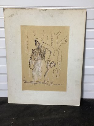 Woman & Child  Print Signed Illegibly