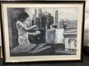 Woman Working In A Diner  Watercolor Signed  Illegibly