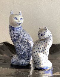 Blue And White Porcelain Cat Figures