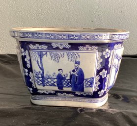 Vintage Chinese Blue & White Rectangular Canton Blue Porcelain Planter