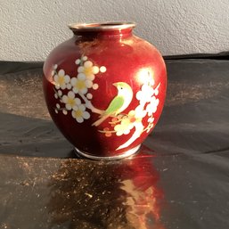 Vintage Red Foil Cloisonne Flora Design Vase