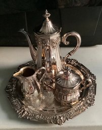 Gorham Silverplate Hispana Pattern Coffee Pot Set With Tray