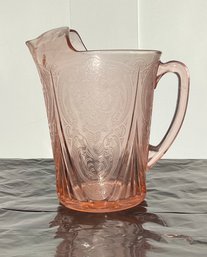 Hazel Atlas Royal Lace Pink Straight Sided Pitcher W/ Ice Lip