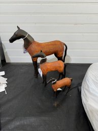 3 Carved Wood And Cast Metal Horse S