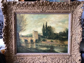 The Bridges Of Mantes -unsigned Oil On Board