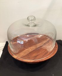 Wood Cake Stand With Glass Cover