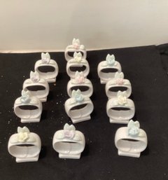 13 Vintage  White Porcelain  Napkin Ring Holders