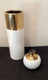 White And Gold Tall Vase And Bud Vase