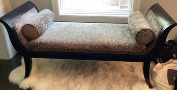 Winged Wood Trimmed Bench With Rolled Pillows