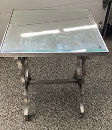 Mirrored Silver Tone Side Table